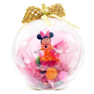 Glob de Craciun Brad Pom pentru Copii cu Figurina Disney Minnie Mouse Portocalie 14 cm cu buline
