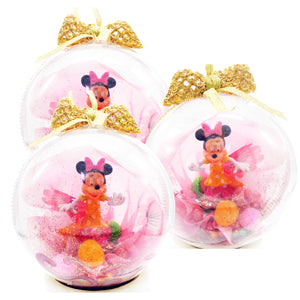 Glob de Craciun Brad Pom pentru Copii cu Figurina Disney Minnie Mouse Portocalie 14 cm pom pom perle strasuri