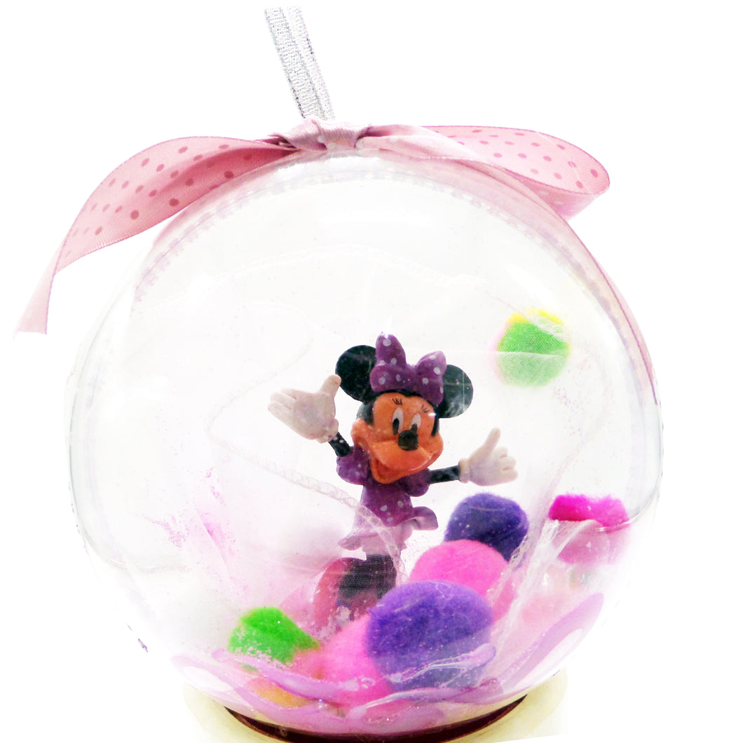 Glob de Craciun Brad Pom pentru Copii cu Figurina Disney Minnie Mouse Mov de 14 cm
