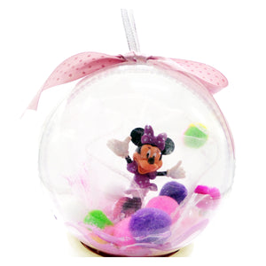 Glob de Craciun Brad Pom pentru Copii cu Figurina Disney Minnie Mouse Mov de 14 cm Pom Pom Strasuri