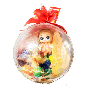 Glob de Craciun Brad Pom pentru Copii cu Figurina Disney Papusile LOL Surprise Orange-Portocaliu 14 cm cu funda