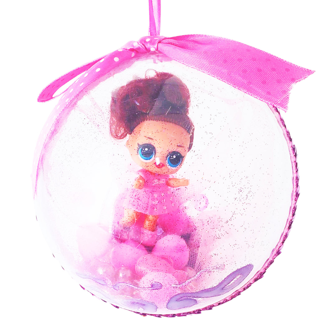 Glob de Craciun Brad Pom pentru Copii cu Figurina Papusile LOL Dolls Surprise Pink Dots 14 cm