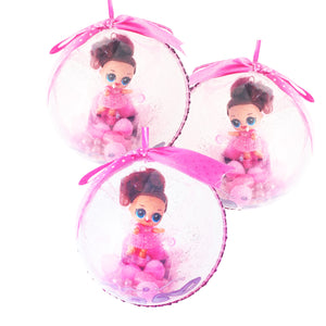 Glob de Craciun Brad Pom pentru Copii cu Figurina Papusile LOL Dolls Surprise Pink Dots 14 cm strasuri buline puncte