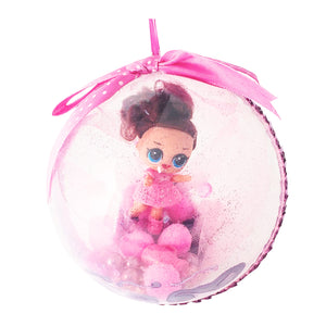 Glob de Craciun Brad Pom pentru Copii cu Figurina Papusile LOL Dolls Surprise Pink Dots 14 cm fetite