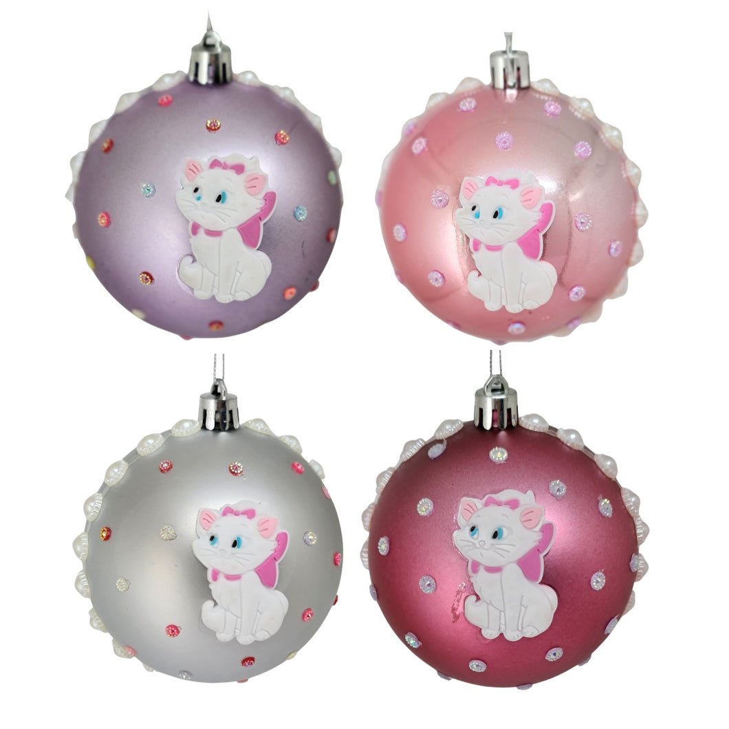 Set Globuri de Craciun Disney pentru Copii Brad Pom Pisicuta Pink Soft 4 buc 8 cm