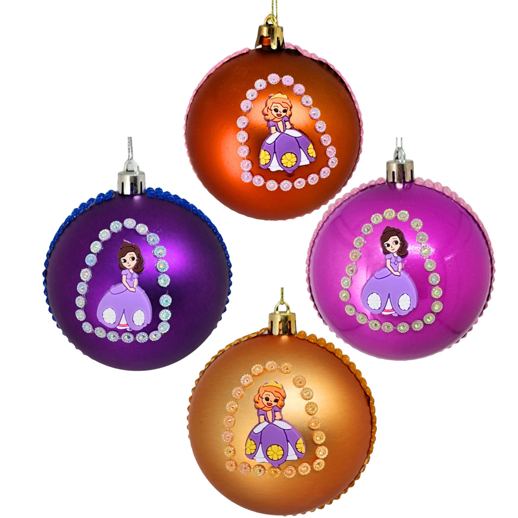 Set Globuri de Craciun Disney pentru Copii Brad Pom Printesa Sofia Intai the First Orange-Magenta 4 buc 8 cm