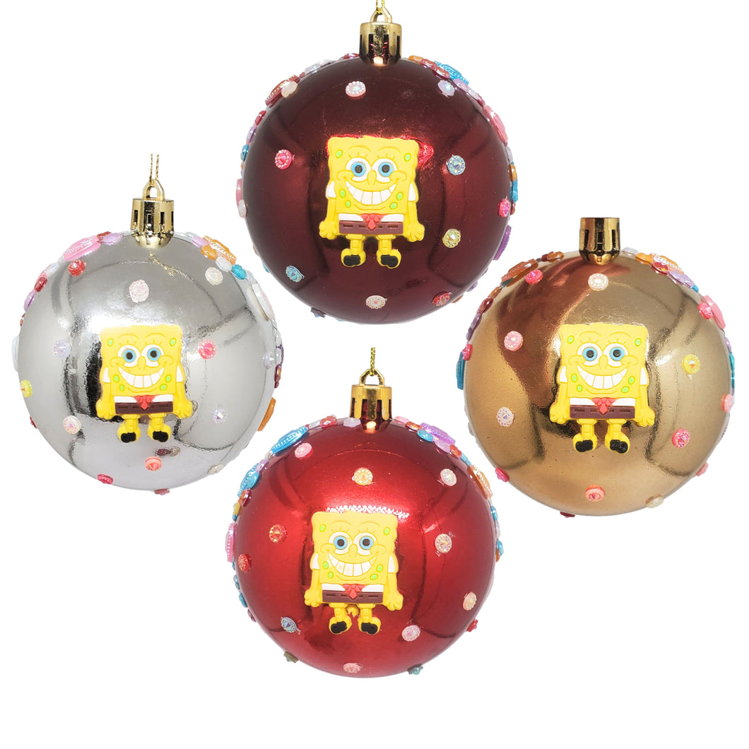 Set Globuri de Craciun Disney pentru Copii Brad Pom Sponge Bob Pantaloni Patrati Buretel 4 buc 8 cm