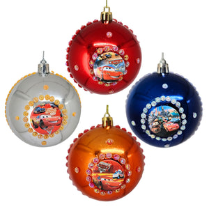 Set Globuri de Craciun Disney pentru Copii Brad Pom Cars Fulger McQueen Metal 4 buc 8 cm Bucsa