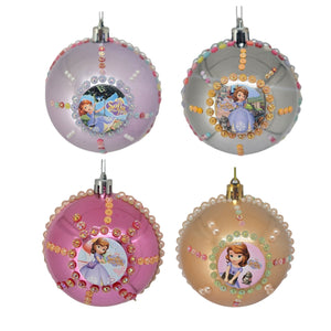 Set Globuri de Craciun Disney pentru Copii Brad Pom Printesa Sofia Intai the First Metal 4 buc 8 cm