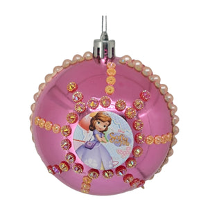 Set Globuri de Craciun Disney pentru Copii Brad Pom Printesa Sofia Intai the First Metal 4 buc 8 cm Perlesi Strasuri
