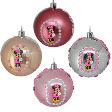 Încărcați imaginea în Galerie, Set Globuri de Craciun Disney pentru Copii Brad Pom Minnie Mouse Pink Happy 4 buc 8 cm