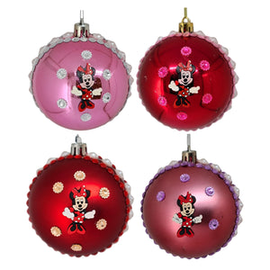 Set Globuri de Craciun Disney pentru Copii Brad Pom Minnie Mouse Red Happy 4 buc 8 cm Rosie