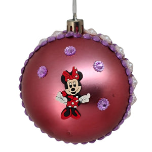 Set Globuri de Craciun Disney pentru Copii Brad Pom Minnie Mouse Red Happy 4 buc 8 cm Strasuri si Perle