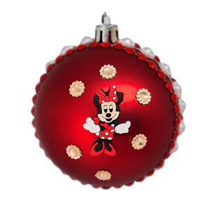 Set Globuri de Craciun Disney pentru Copii Brad Pom Minnie Mouse Red Happy 4 buc 8 cm cu Buline