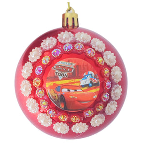 Set Globuri de Craciun Disney pentru Copii Brad Pom Cars Fulger McQueen Pearl Metal 4 buc 8 cm Ornamente