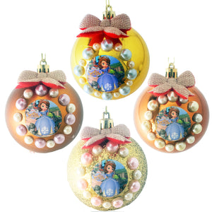 Set Globuri de Craciun Disney pentru Copii Brad Pom Printesa Sofia Intai the First Mov Pearl Metal 4 buc 8 cm Ornament