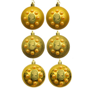 Set Globuri de Craciun Vintage cu Lady Camee 3D si Perle Ornamente de Brad Pom Auriu-Galben 6 buc 8 cm Doamne Cadou