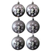 Încărcați imaginea în Galerie, Set Globuri de Craciun Vintage cu Lady Camee 3D si Perle Ornamente de Brad Pom Argintiu-Silver 6 buc 8 cm Doamne