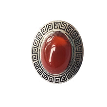 Încărcați imaginea în Galerie, Bijuterie Inel Reglabil cu Pietre Semi-Pretioase Cabochon Oval din Argint Tibetan si Carneol Carmin Rosu Piatra semipretioasa