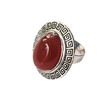Încărcați imaginea în Galerie, Bijuterie Inel Reglabil cu Pietre Semi-Pretioase Cabochon Oval din Argint Tibetan si Carneol Carmin Rosu caboson 15x18 mm