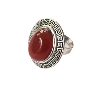 Bijuterie Inel Reglabil cu Pietre Semi-Pretioase Cabochon Oval din Argint Tibetan si Carneol Carmin Rosu caboson 15x18 mm