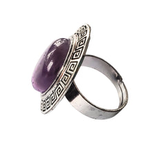 Încărcați imaginea în Galerie, Bijuterie Inel Reglabil cu Pietre Semi-Pretioase Cabochon Oval din Argint Tibetan si Ametist Mov Purple 15x18 mm cabochon