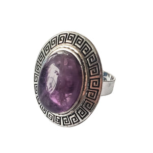 Bijuterie Inel Reglabil cu Pietre Semi-Pretioase Cabochon Oval din Argint Tibetan si Ametist Mov Purple bijuterii piatra semipretioasa