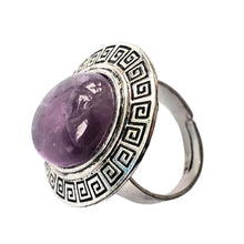 Încărcați imaginea în Galerie, Bijuterie Inel Reglabil cu Pietre Semi-Pretioase Cabochon Oval din Argint Tibetan si Ametist Mov Purple
