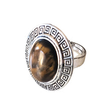 Încărcați imaginea în Galerie, Bijuterie Inel Reglabil cu Pietre Semi-Pretioase Cabochon Oval din Argint Tibetan si Ochi de Tigru Maro Piatra semipretioasa