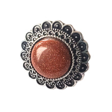 Încărcați imaginea în Galerie, Bijuterie Inel Reglabil cu Pietre Semi-Pretioase Cabochon Rotund din Argint Tibetan si Piatra Soarelui Maro 18x18 mm