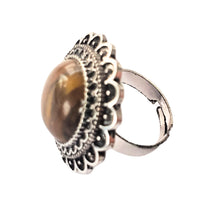 Încărcați imaginea în Galerie, Bijuterie Inel Reglabil cu Pietre Semi-Pretioase Cabochon Rotund din Argint Tibetan si Ochi de Tigru Maro 18x18 mm caboson
