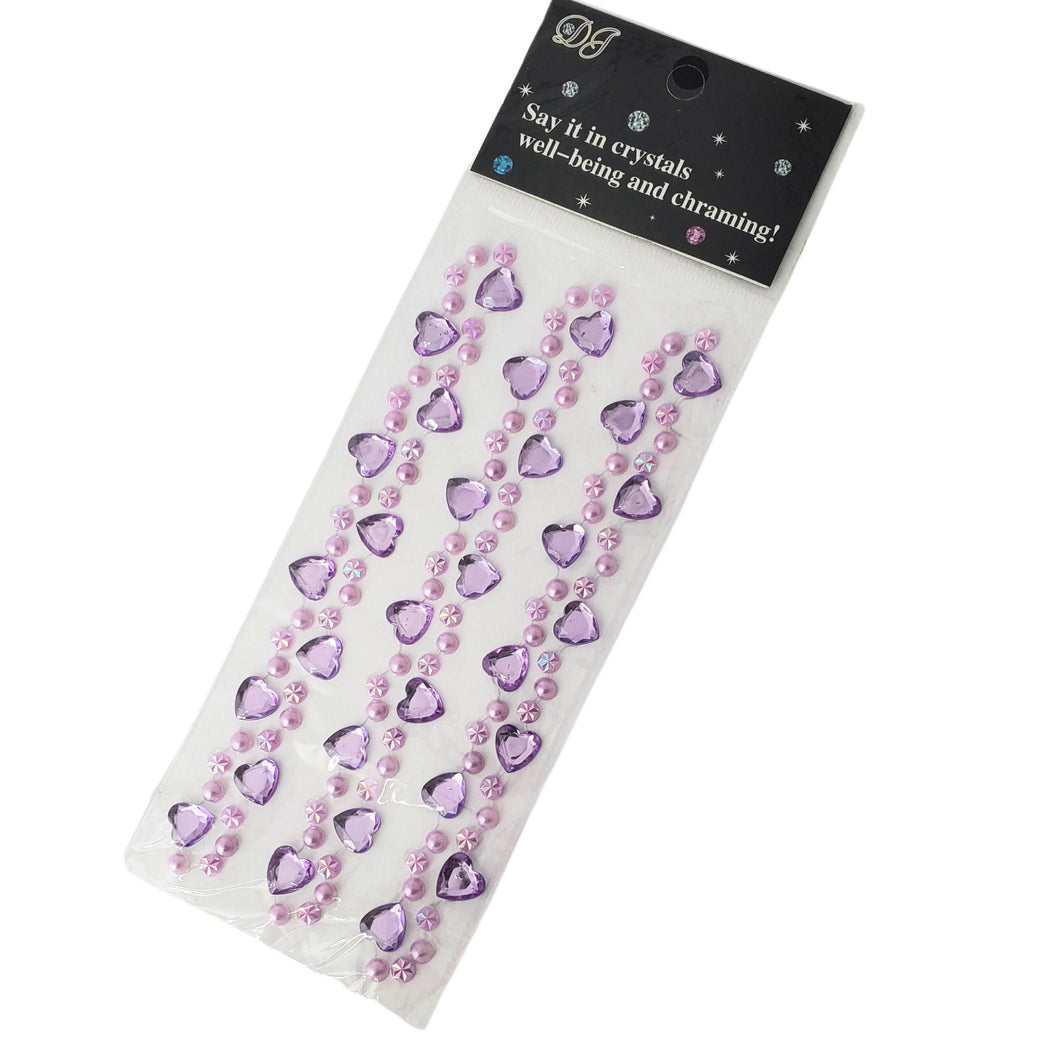 Margele Adezive Autocolante de Lipit Hobby Cristale cu Strasuri Rotunde si Inimi Mov Sticker