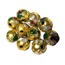 Încărcați imaginea în Galerie, Margele Emailate Cloisonne Metalice Pirogravate cu Fir Aurit Rotunde Galben Intens Auriu Gold 10 mm 1 buc