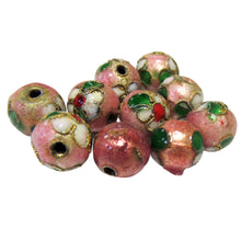 Încărcați imaginea în Galerie, Margele Emailate Cloisonne Metalice Pirogravate cu Fir Aurit Rotunde Roz Piersica Peach 10 mm 1 buc