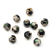 Încărcați imaginea în Galerie, Margele Emailate Cloisonne Metalice Pirogravate cu Fir Aurit Rotunde Negre Negru 5.50 mm 1 buc Accesorii Bijuterii Bratari