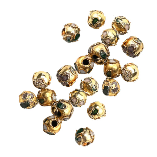 Margele Emailate Cloisonne Metalice Pirogravate cu Fir Aurit Rotunde Galbene Aurii Gold 5.50 mm 1 buc