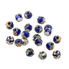 Încărcați imaginea în Galerie, Margele Emailate Cloisonne Metalice Pirogravate cu Fir Aurit Rotunde Albastru Intens 5.50 mm 1 buc