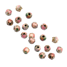 Încărcați imaginea în Galerie, Margele Emailate Cloisonne Metalice Pirogravate cu Fir Aurit Rotunde Peach Piersica Roz 5.50 mm 1 buc