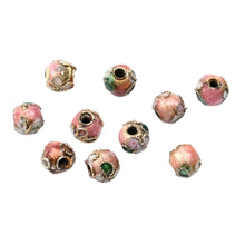 Încărcați imaginea în Galerie, Margele Emailate Cloisonne Metalice Pirogravate cu Fir Aurit Rotunde Peach Piersica Roz 5.50 mm 1 buc Bratari