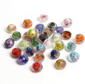 Margele din Sticla de Murano Tailandez Lampa Lampwork cu Trandafirasi sau Insertii Fatetate Multicolore Set 10 buc 12 mm Punga