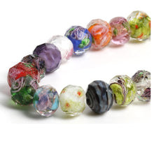 Încărcați imaginea în Galerie, Margele din Sticla de Murano Tailandez Lampa Lampwork cu Trandafirasi sau Insertii Fatetate Multicolore Set 10 buc 12 mm Bijuterii