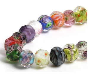 Margele din Sticla de Murano Tailandez Lampa Lampwork cu Trandafirasi sau Insertii Fatetate Multicolore Set 10 buc 12 mm Bijuterii