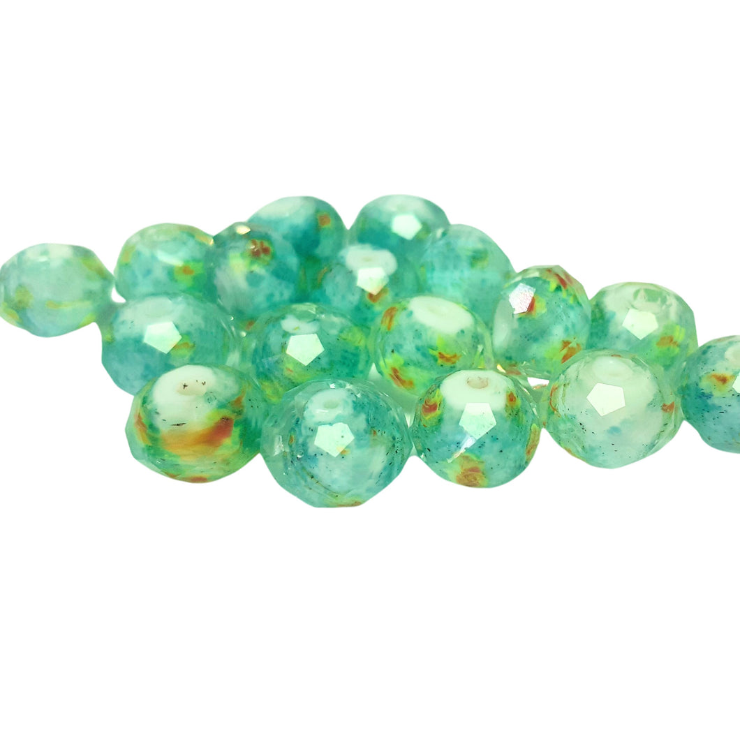 Margele din Sticla de Murano Tailandez Lampa Lampwork cu Insertii Fatetate Verde Turcoaz cu Auriu de 12 mm