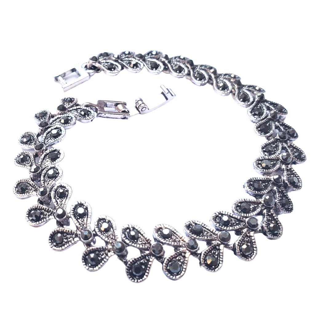 Bratara cu Marcasite din Sticla Cristale Argint Tibetan Petale de Inima