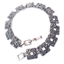 Încărcați imaginea în Galerie, Bijuterie Bratara de Mana cu Marcasite Sticla Cristale Argint Tibetan Square Elegant Cadou Doamne Strasuri