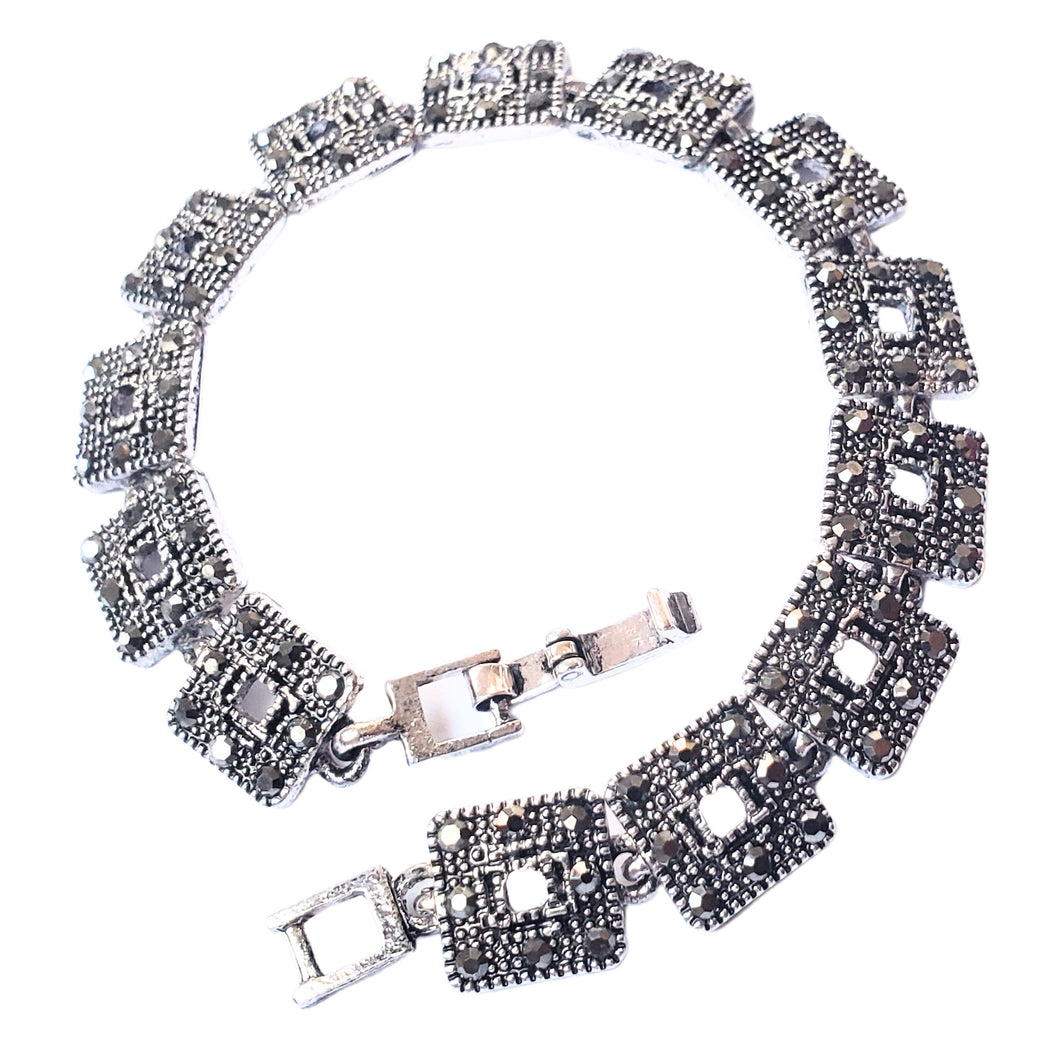 Bijuterie Bratara de Mana cu Marcasite Sticla Cristale Argint Tibetan Square Elegant Cadou Doamne Strasuri