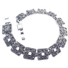 Încărcați imaginea în Galerie, Bijuterie Bratara de Mana cu Marcasite Sticla Cristale Argint Tibetan Square Elegant Cadou Doamne