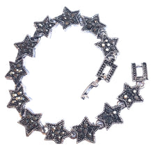 Încărcați imaginea în Galerie, Bijuterie Bratara de Mana cu Marcasite Sticla Cristale Argint Tibetan Stelute Fulg de Nea Cadou Doamne Strasuri