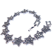 Încărcați imaginea în Galerie, Bijuterie Bratara de Mana cu Marcasite Sticla Cristale Argint Tibetan Stelute Fulg de Nea Cadou Doamne Aspect Vintage Antichizat