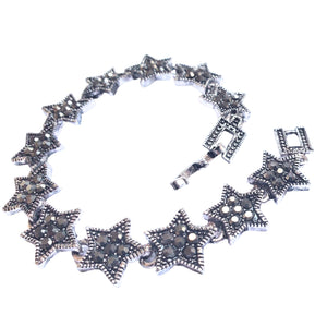 Bijuterie Bratara de Mana cu Marcasite Sticla Cristale Argint Tibetan Stelute Fulg de Nea Cadou Doamne Aspect Vintage Antichizat